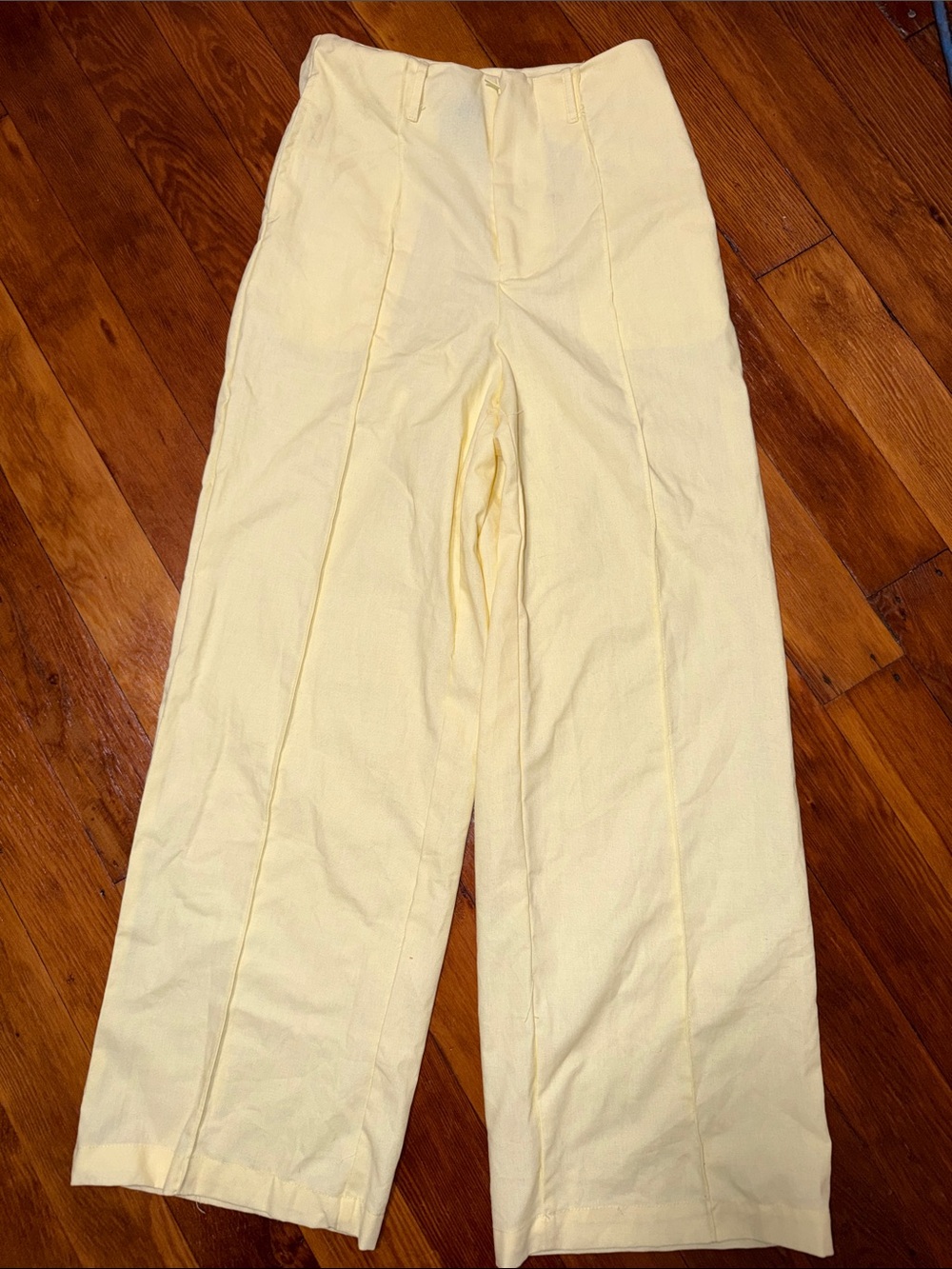 Cider High-Waist Wide-Leg Pants in Pale Yellow